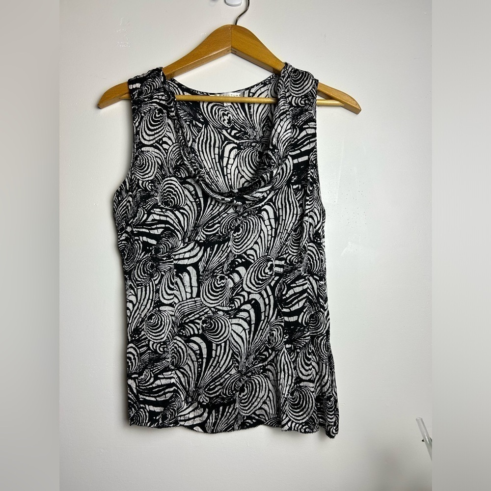 Silk Culture Seashells 100% Silk Pattern draped Cowl Halter Neck‎ Top blouse L